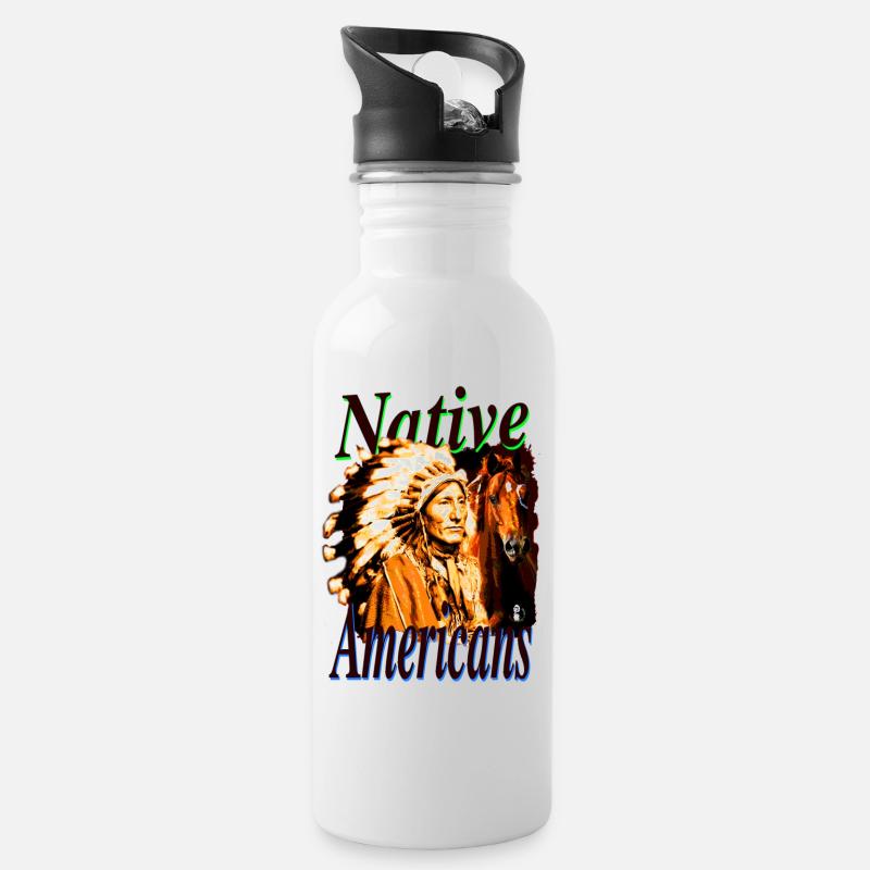 Native Americans 2 - Trinkflasche mit integriertem Trinkhalm - Weiß