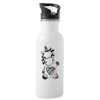 Baby Einhorn Regenbogen Herz Liebe Zeichnung Kunst - Trinkflasche mit integriertem Trinkhalm - Weiß - Rechts