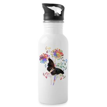 Schmetterling - Trinkflasche mit integriertem Trinkhalm - Weiß - Rechts