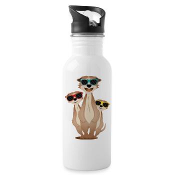 cool meerkat group with sunglasses - Water bottle with straw - white - Right