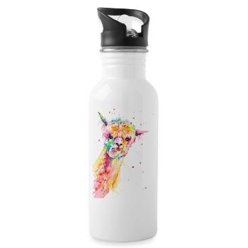 Buntes Alpaka Maurice - Trinkflasche mit integriertem Trinkhalm - Weiß - Rechts