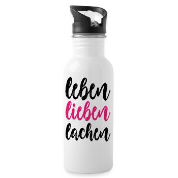 leben lieben lachen - Trinkflasche mit integriertem Trinkhalm - Weiß - Rechts