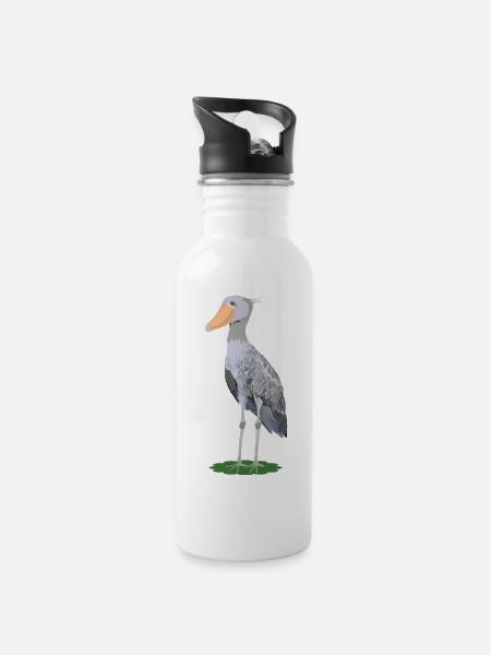 Steffen, Schuhschnabel - Trinkflasche mit integriertem Trinkhalm - Weiß