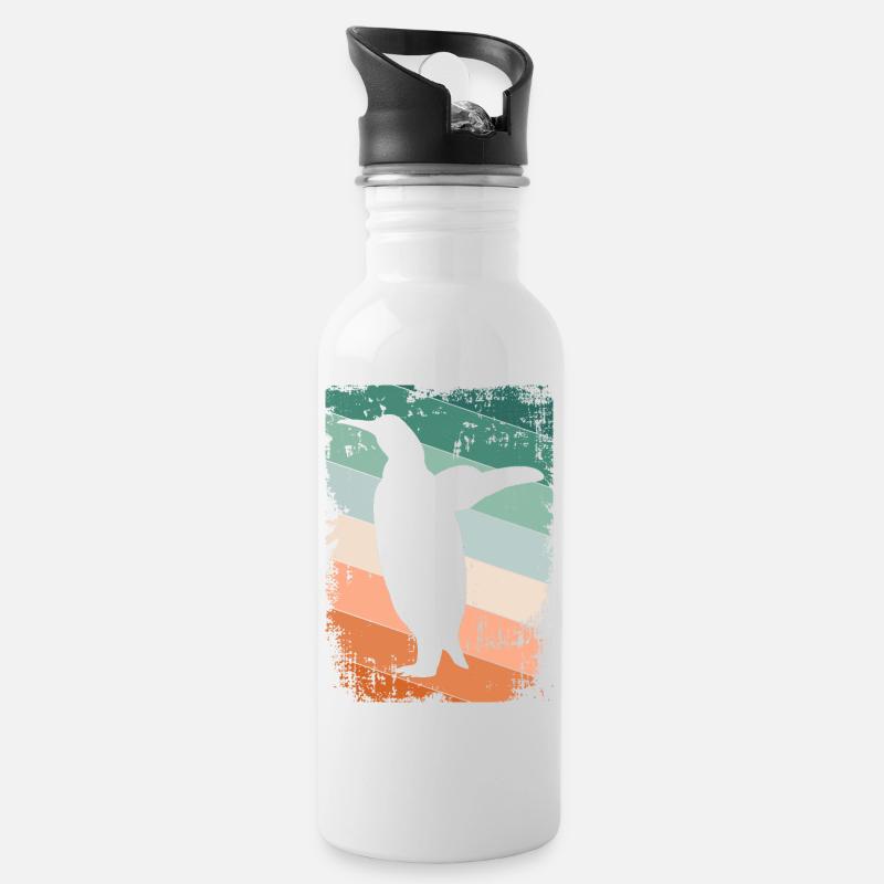 Pinguin Pinguine - Trinkflasche mit integriertem Trinkhalm - Weiß
