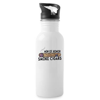 Cigars Smoke Smoking Gift Idea Men of Honor - Water bottle with straw - white - Right