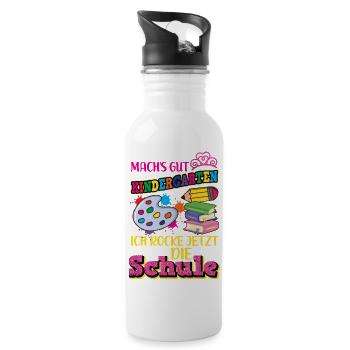 WILLKOMMEN SCHULE by The Manzanita´s - Trinkflasche mit integriertem Trinkhalm - Weiß - Rechts