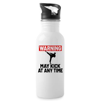 MARTIAL ARTS KARATE GIFT IDEA: Warning may kick - Water bottle with straw - white - Right