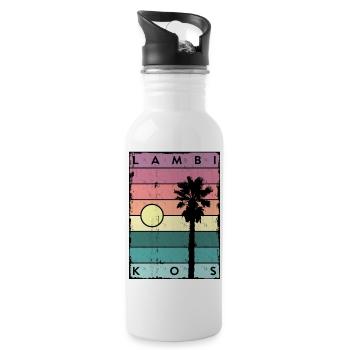 Lambi Horizont und Palme Kos - Trinkflasche mit integriertem Trinkhalm - Weiß - Rechts