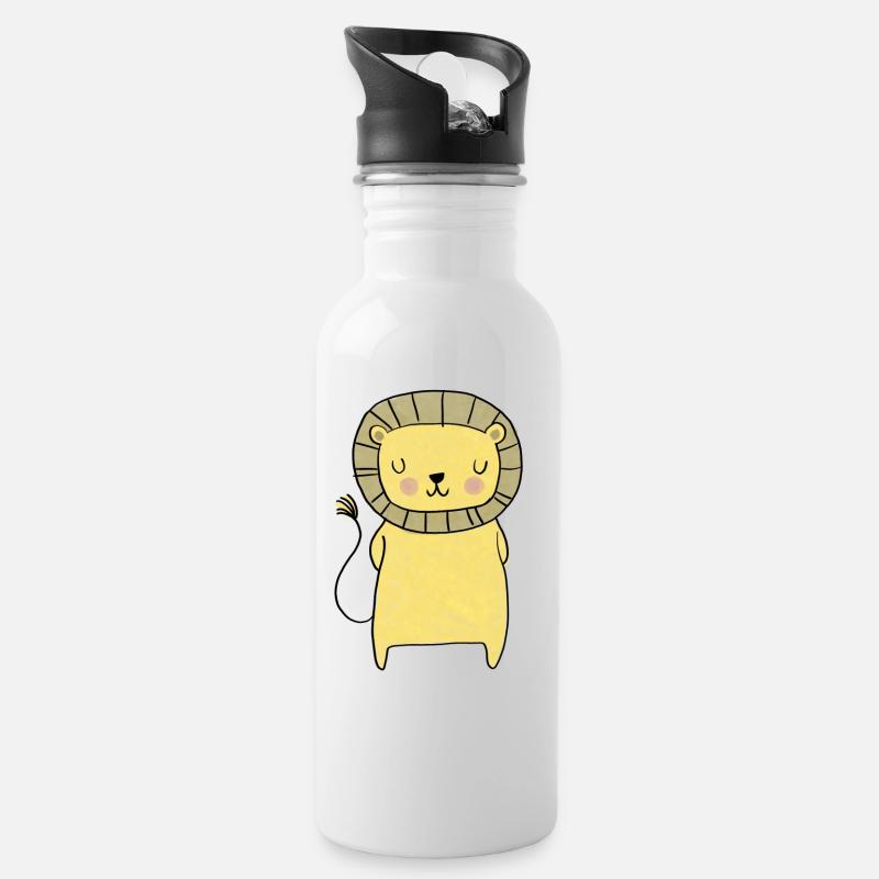 Kleiner Löwe - Trinkflasche mit integriertem Trinkhalm - Weiß