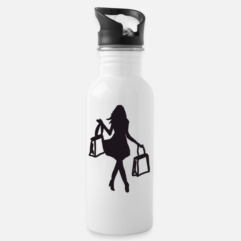 Shoppende Frau - Trinkflasche mit integriertem Trinkhalm - Weiß