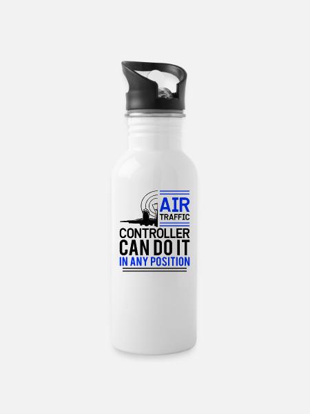 Fluglotse Flugdienst - Trinkflasche mit integriertem Trinkhalm - Weiß