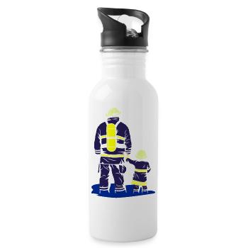 Papa pompier avec fils - Gourde avec paille intégrée - blanc - Droite