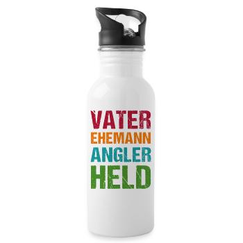 Ehemann Vater Angler Held - Trinkflasche mit integriertem Trinkhalm - Weiß - Rechts