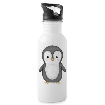 süßer Pinguin - Trinkflasche mit integriertem Trinkhalm - Weiß - Rechts