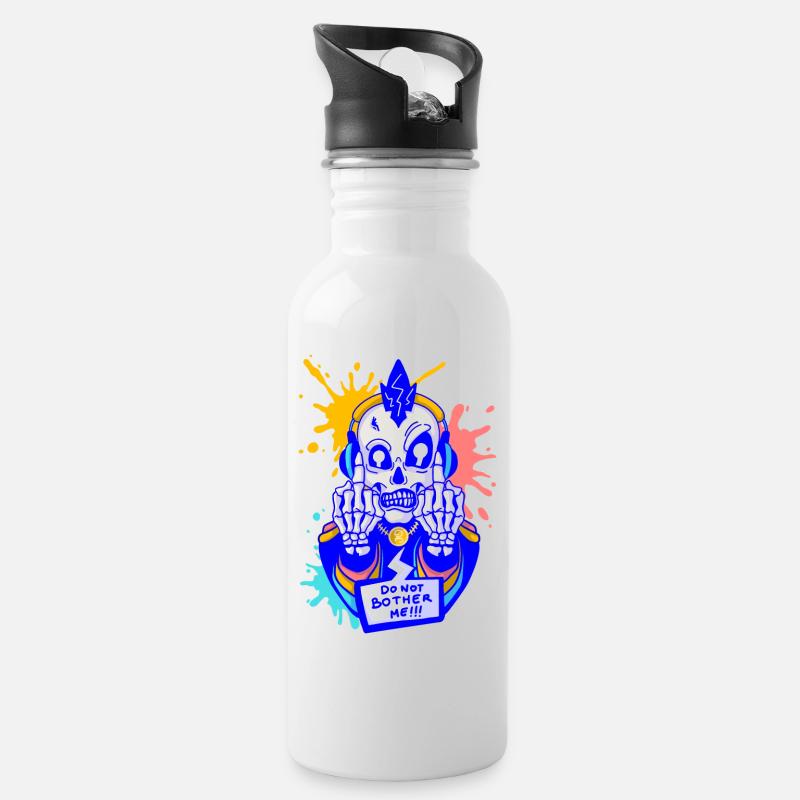 Skull Dude - Trinkflasche mit integriertem Trinkhalm - Weiß