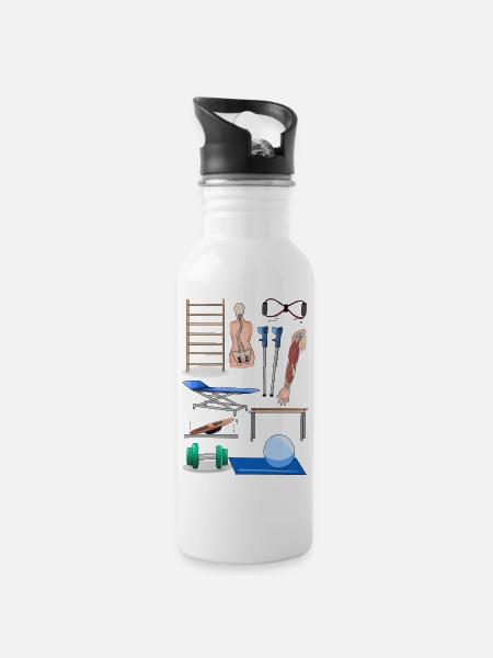 Physiotherapie - Trinkflasche mit integriertem Trinkhalm - Weiß