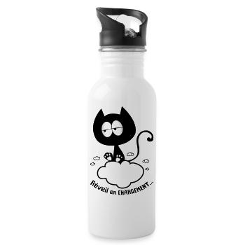 Chat réveil en chargement, humour de chat ! - Gourde avec paille intégrée - blanc - Droite