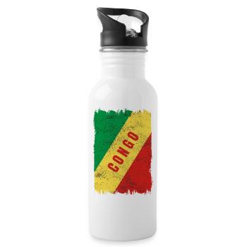 Kongo Flagge - Trinkflasche mit integriertem Trinkhalm - Weiß - Rechts