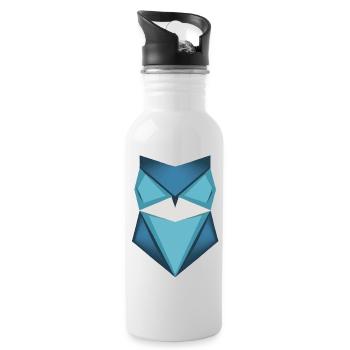 Blaue Eule Origami Kunst - Trinkflasche mit integriertem Trinkhalm - Weiß - Rechts
