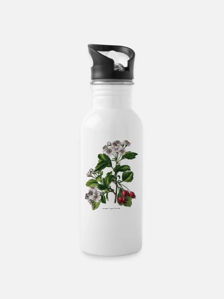 Weißdorn - Trinkflasche mit integriertem Trinkhalm - Weiß