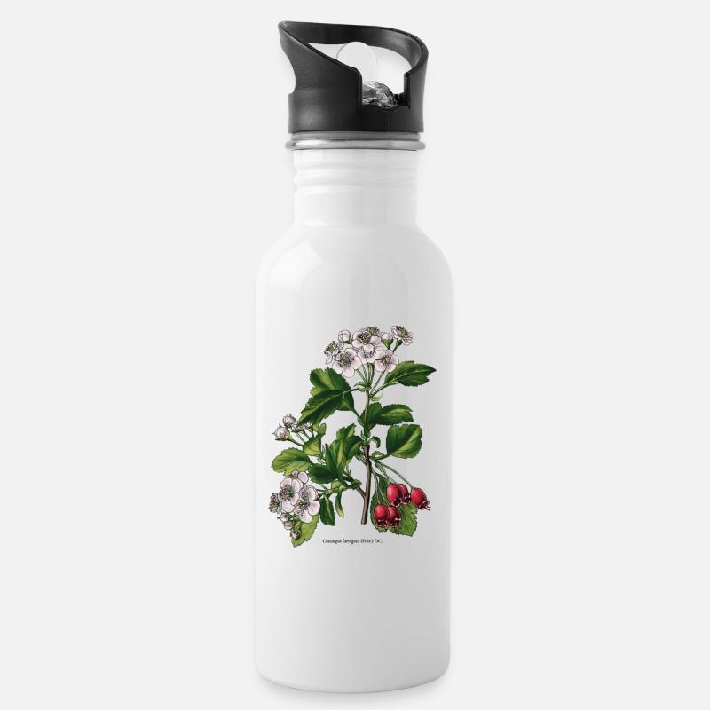 Weißdorn - Trinkflasche mit integriertem Trinkhalm - Weiß