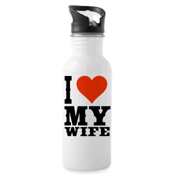 Ich liebe meine Ehefrau T-Shirt - Trinkflasche mit integriertem Trinkhalm - Weiß - Rechts