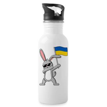Dabbing Rabbit with flag of Ukraine - Water bottle with straw - white - Right