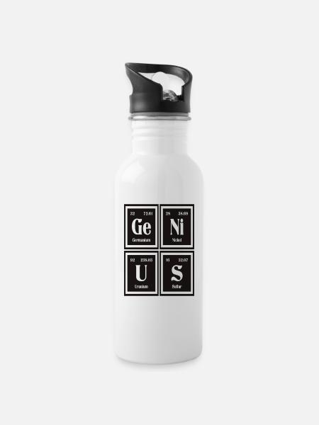 Genius | Periodensystem der Elemente - Trinkflasche mit integriertem Trinkhalm - Weiß