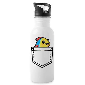 Pishi der Fisch in der Tasche! - Trinkflasche mit integriertem Trinkhalm - Weiß - Rechts
