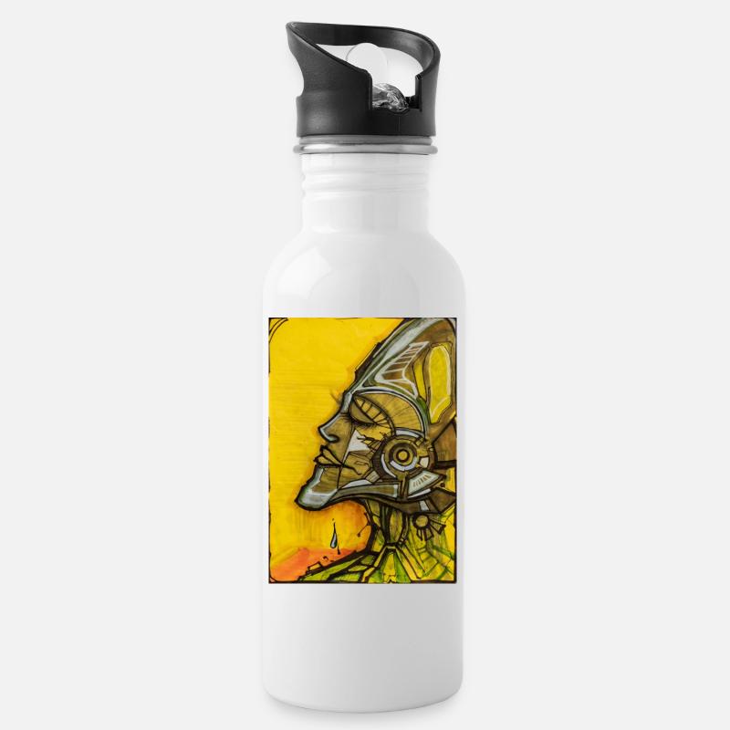 Graffiti Art - Trinkflasche mit integriertem Trinkhalm - Weiß