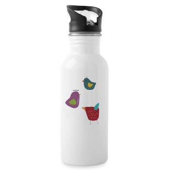 der frühe Vogel fängt den Wurm - Trinkflasche mit integriertem Trinkhalm - Weiß - Rechts