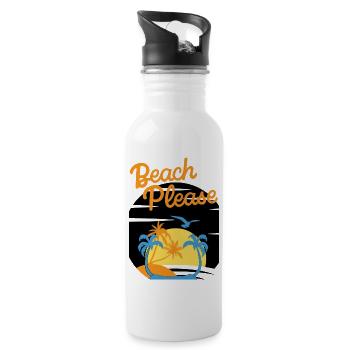 Beach Please - Palm Sunset Shirt - Water bottle with straw - white - Right