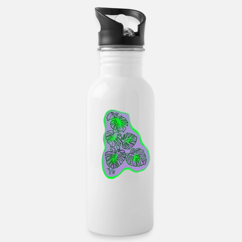 Pflanzen1 - Trinkflasche mit integriertem Trinkhalm - Weiß