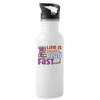 Book Reader Reading Literature Bookworm Gift Idea - Water bottle with straw - white - Right