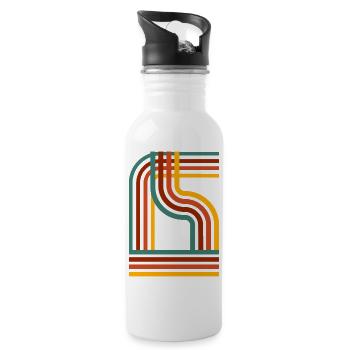 Retro Vintage Stripe Lines Artistic Motif - Water bottle with straw - white - Right