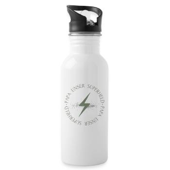 Papa unser Superheld - Trinkflasche mit integriertem Trinkhalm - Weiß - Rechts