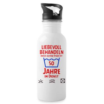 SSW128 50 Jahre im Dienst - Trinkflasche mit integriertem Trinkhalm - Weiß - Rechts