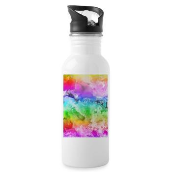 Regenboden Design Frieden - Trinkflasche mit integriertem Trinkhalm - Weiß - Rechts