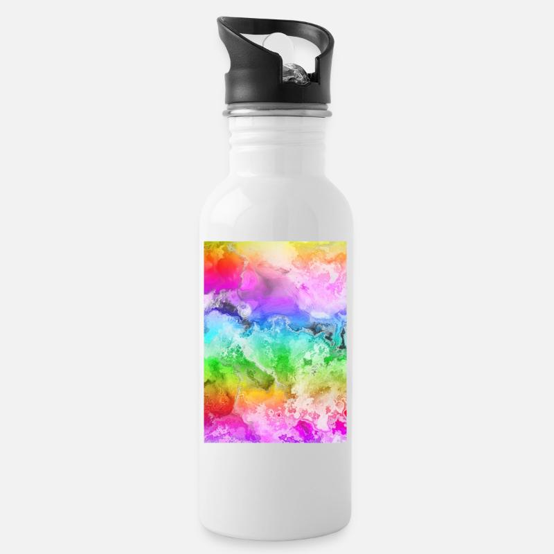 Regenboden Design Frieden - Trinkflasche mit integriertem Trinkhalm - Weiß