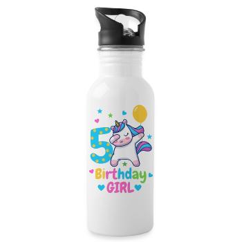 5th birthday unicorn - Water bottle with straw - white - Right