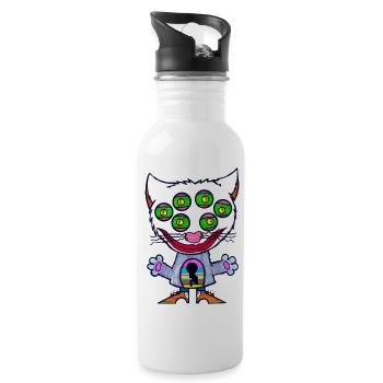 Schloss Katzen Augen - Trinkflasche mit integriertem Trinkhalm - Weiß - Rechts