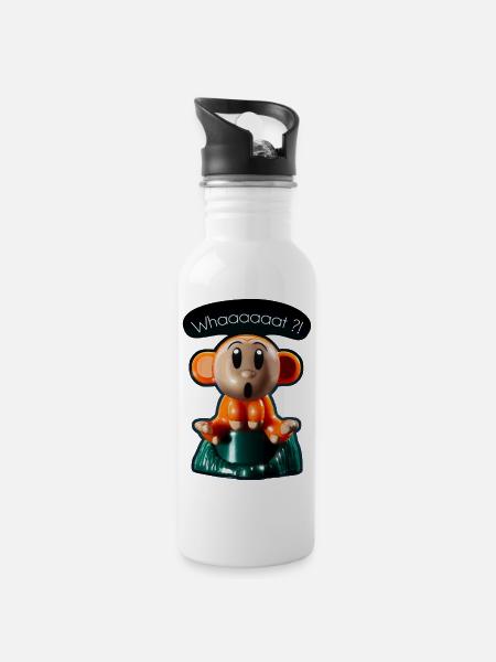 Waaaaaas Äffchen - Trinkflasche mit integriertem Trinkhalm - Weiß