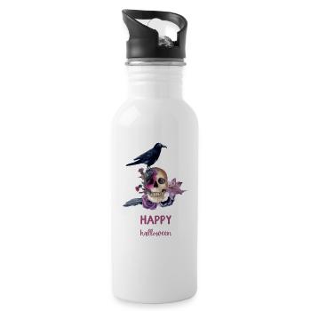 the crow and the skull - Trinkflasche mit integriertem Trinkhalm - Weiß - Rechts