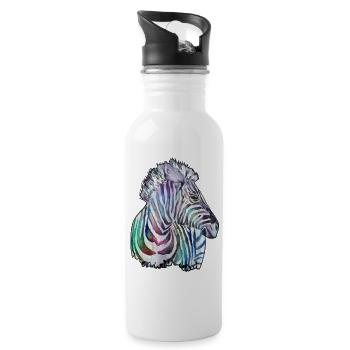 Buntes Zebra in Aquarell - Trinkflasche mit integriertem Trinkhalm - Weiß - Rechts