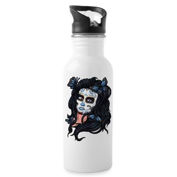 Zuckerschädel Mädchen Gesicht - Trinkflasche mit integriertem Trinkhalm - Weiß - Rechts