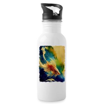 Aquarell eines Fisches im Wasser im Asia-Stil - Trinkflasche mit integriertem Trinkhalm - Weiß - Rechts