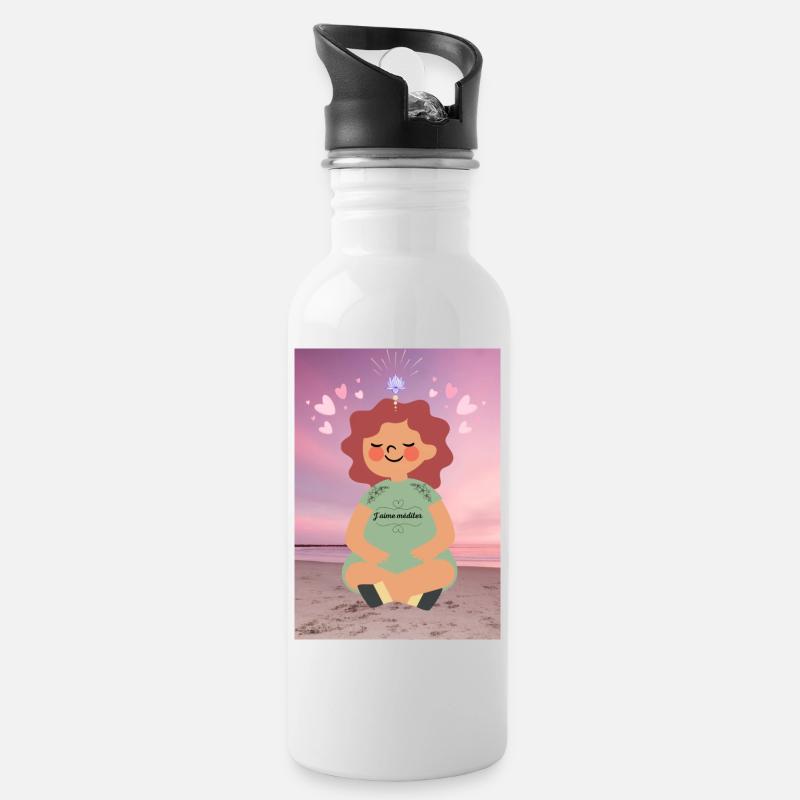 Ich meditiere gerne - Trinkflasche mit integriertem Trinkhalm - Weiß