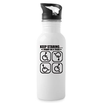 Handicapped Wheelchair Cyborg Leg Arm Amputee - Water bottle with straw - white - Right
