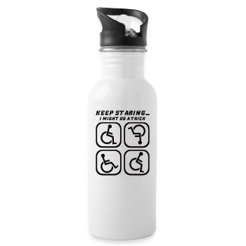 Handicapped Wheelchair Cyborg Leg Arm Amputee - Water bottle with straw - white - Right