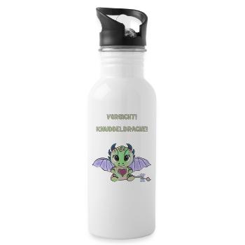 Vorsicht! Knuddeldrache - Trinkflasche mit integriertem Trinkhalm - Weiß - Rechts